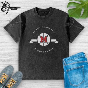 Premium Miami Redhawks Basketball Classic Circle Logo Washed T-Shirt featuring vibrant team colors and stylish design.