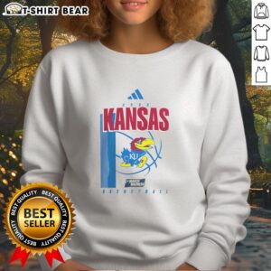 Awesome Kansas Jayhawks March Madness sweatshirt featuring vibrant team colors and logo, perfect for fans.