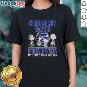 Official Peanuts Geelong Cats Forever Ladies Tee featuring a stylish design for loyal fans, perfect for game day.