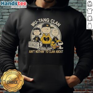 Nice Peanuts Characters Wu-Tang Clan Ain't Nothin' to Clan About hoodie featuring iconic cartoon designs and vibrant colors.