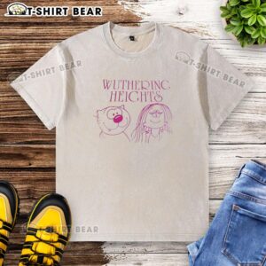 Premium Wuthering Heights cartoon characters washed t-shirt featuring iconic literary figures in a stylish design.