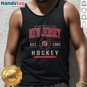 Official New Jersey Devils hockey legacy crest tank top featuring team colors and logo, perfect for fans.