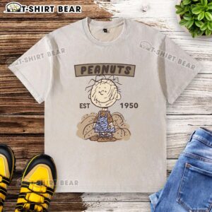 Pretty Peanuts Pigpen Est. 1950 washed t-shirt featuring classic cartoon design for casual style.
