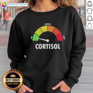 Awesome low, medium, and high cortisol graphic sweatshirt design showcasing cortisol levels in a stylish and trendy way.