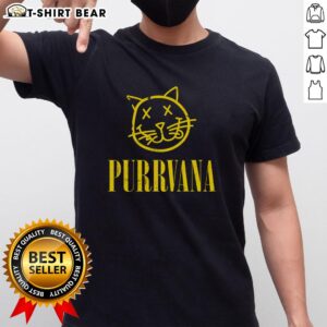 Top Purrvana T-Shirt featuring a vibrant cat graphic, perfect for music lovers and cat enthusiasts alike.