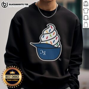 Alt Text: Pretty Kansas City Royals ice cream sweatshirt featuring vibrant colors and a stylish design for fans.