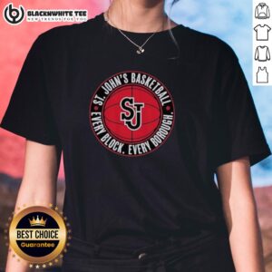 Nice St. Johns Basketball Every Block Every Borough Ladies Tee featuring vibrant design and comfortable fit.
