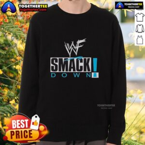 Stylish Pretty WWF Smackdown professional wrestling logo sweatshirt, perfect for fans and casual wear.