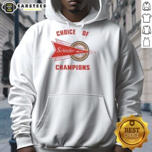 Alt Text: Pretty Schiefer Racing hoodie featuring Choice of Champions design, showcasing forged aluminum flywheels and clutches.
