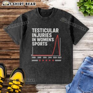 Original Testicular Injuries in Women's Sports washed t-shirt featuring a bold graphic design and soft fabric.