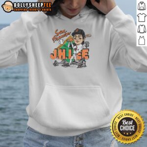 Jung Hoo Lee wearing a stylish San Francisco Giants hoodie, showcasing team spirit and casual fashion.