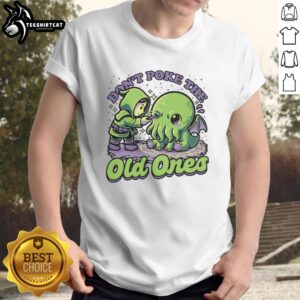Original Cthulhu Joke Ritual T-Shirt featuring 'Don't Poke The Old Ones' graphic in vibrant colors for fans of Lovecraft.