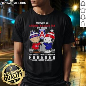 Awesome Charlie Brown and Snoopy Forever Arizona Wildcats Fan T-Shirt, perfect for showing support win or lose.