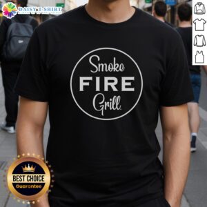 Top Smoke Fire Grill Logo T-Shirt featuring a bold graphic design perfect for grilling enthusiasts and outdoor cooking lovers.