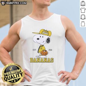 Nice Peanuts Snoopy X Savannah Bananas Est 2016 tank top featuring vibrant graphics and a comfortable fit for fans.