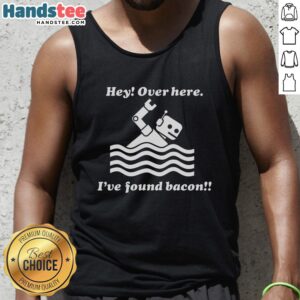 Fun bacon robot graphic on a swimming tank top, perfect for quirky fashion lovers and bacon enthusiasts.