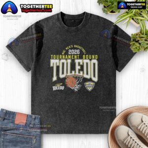 Hot Toledo Rockets Men's Basketball MAC 2026 Tournament Bound washed t-shirt featuring team logo and vibrant colors.