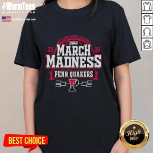 Nice Pennsylvania Quakers 2026 NCAA Men's Basketball March Madness Bound Ladies Tee featuring team colors and logo.