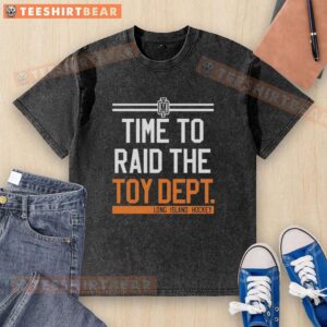 Official Time To Raid The Toy Dept Long Island Hockey T-Shirt in a faded wash design, perfect for hockey fans.