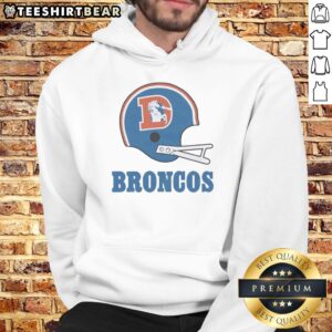 Awesome Denver Broncos football logo featured on a big helmet hoodie, perfect for fans and game day attire.