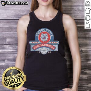 Vintage 1983 Fresno State Basketball tank top featuring classic team colors and logo, perfect for sports enthusiasts.