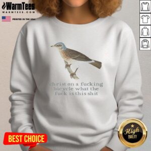 Official Christ on a Bicycle sweatshirt featuring bold graphics and humorous design, perfect for unique fashion statements.