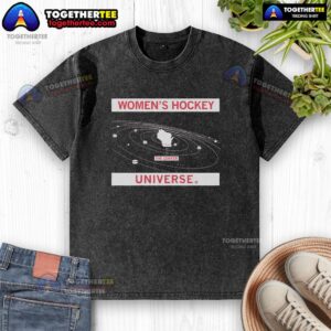 Alt Text: Official Wisconsin Women's Hockey Universe Washed T-Shirt featuring team colors and logo for fans and supporters.