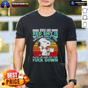 Vintage Snoopy t-shirt featuring 'Roses are red, shit is brown' quote. Perfect for casual wear and humor lovers.