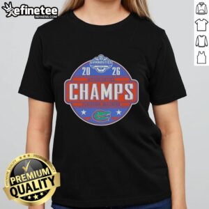 Original Florida Gators 2025 SEC Women's Gymnastics Champions Ladies Tee showcasing team pride and style.