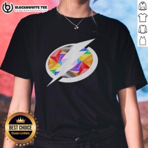 Alt Text: Original Tampa Bay Lightning Pride Logo ladies tee featuring vibrant colors and a stylish design for fans.