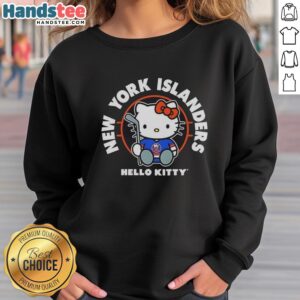 Alt Text: Premium Hello Kitty x New York Islanders NHL logo sweatshirt featuring a stylish design perfect for fans.