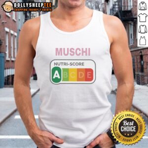 Official Muschi Nutri Score tank top featuring the European Food Nutrition Rating System design for health-conscious consumers.