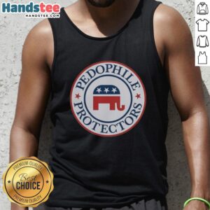Republican tank top featuring 'Nice Pedophile Protectors' graphic, showcasing a bold political statement on apparel.