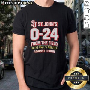 Premium SJ St. John's t-shirt featuring the final score against UConn in the last 17 minutes of the game.