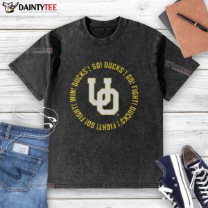 Good Oregon Ducks washed t-shirt featuring 'Go Ducks Go Fight Ducks Go Fight Win' song lyrics design.