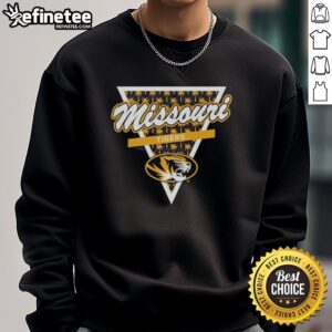 Alt Text: Original Missouri Tigers football sweatshirt featuring a palm tree pattern inside a triangle logo design.