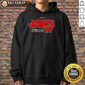 Official Directed By Max Spielberg Jaws 19 Hoodie featuring iconic shark design and stylish graphics for fans.