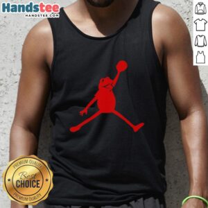 Official Jordan Frogs Jump Dunkman Kermit Parody Tank Top featuring a playful frog design and vibrant colors.