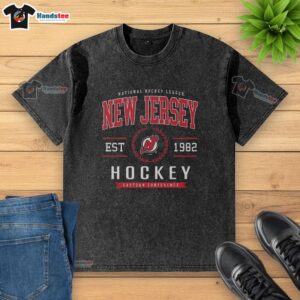 Official New Jersey Devils Hockey Legacy Crest Washed T-Shirt featuring a vintage design and team logo for fans.