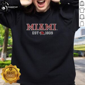 Alt Text: Premium Miami Redhawks Basketball sweatshirt established in 1809, featuring vibrant team colors and logo design.