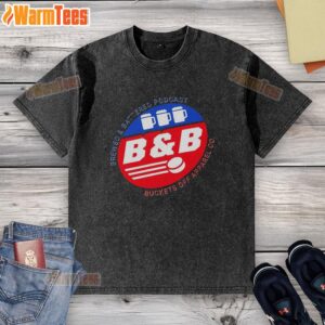 Awesome Brewsd and Battered Podcast logo on a stylish washed t-shirt from Buckets Off Apparel.