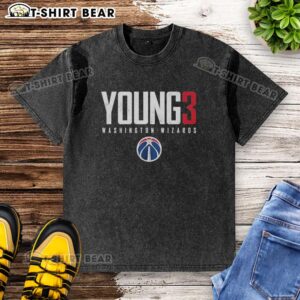 Top Trae Young 3 Washington Wizards Elite Washed T-Shirt featuring vibrant colors and stylish design for basketball fans.
