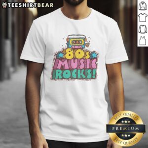 Nice 80s Music Rocks T-Shirt featuring vibrant retro graphics and bold lettering celebrating 80s music culture.