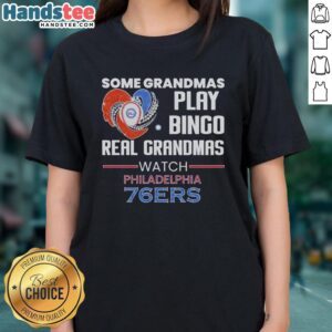 Official Philadelphia 76ers Diamond Ladies Tee for grandmas who watch, not just play bingo, showcasing team spirit.