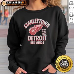 Alt Text: Vintage Top Stanleytown Detroit Red Wings 1997-1998-2002 sweatshirt featuring classic team colors and logo.