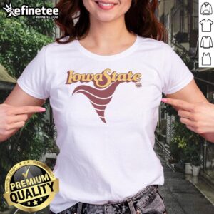 Alt Text: Vintage Iowa State Cyclone logo on a ladies' tee, showcasing school spirit and retro style for fans.