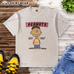 Pretty Peanuts Franklin Est 1967 washed t-shirt featuring a vintage design of Franklin from Peanuts comics.