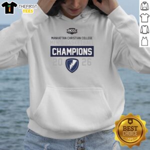 Top Manhattan Christian College Men's Basketball Champions 2026 Hoodie featuring team colors and logo.
