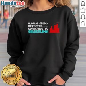 Person wearing a 'Hot Human Speech Detected' sweatshirt, showcasing trendy fashion and humor in casual wear.
