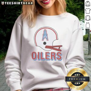 Awesome Houston Oilers football logo on a big helmet sweatshirt, perfect for fans and collectors.